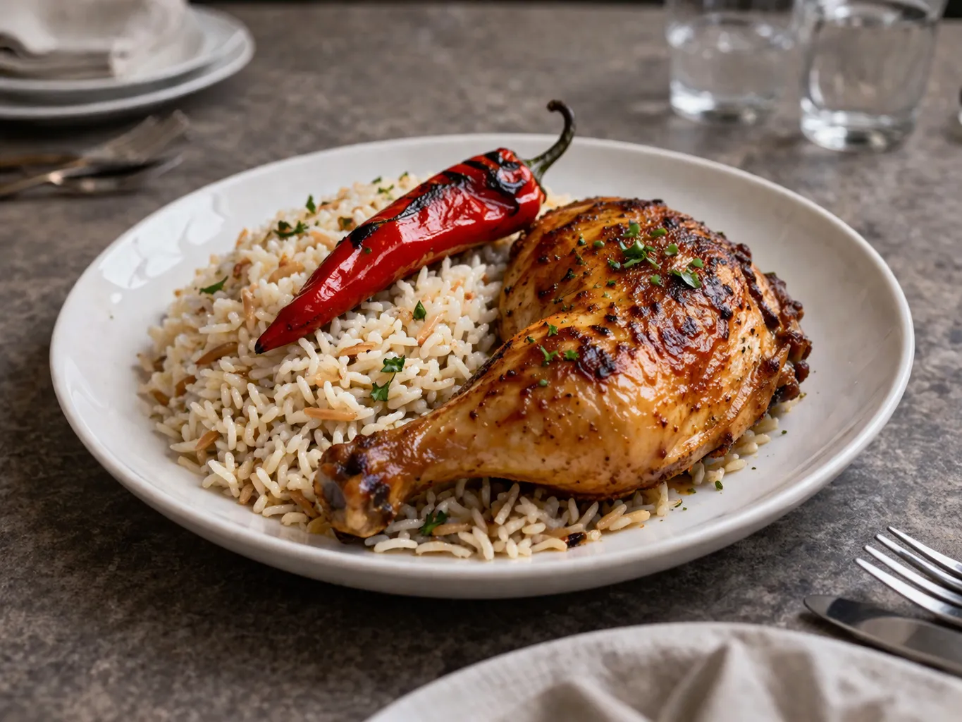 Pouletschenkel mit Reis