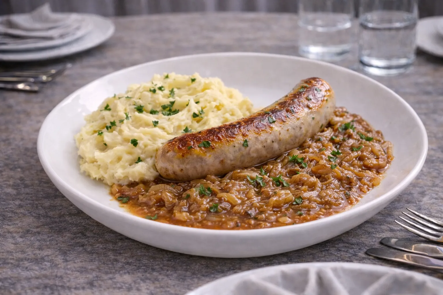 Bratwurst mit Zwiebelsauce